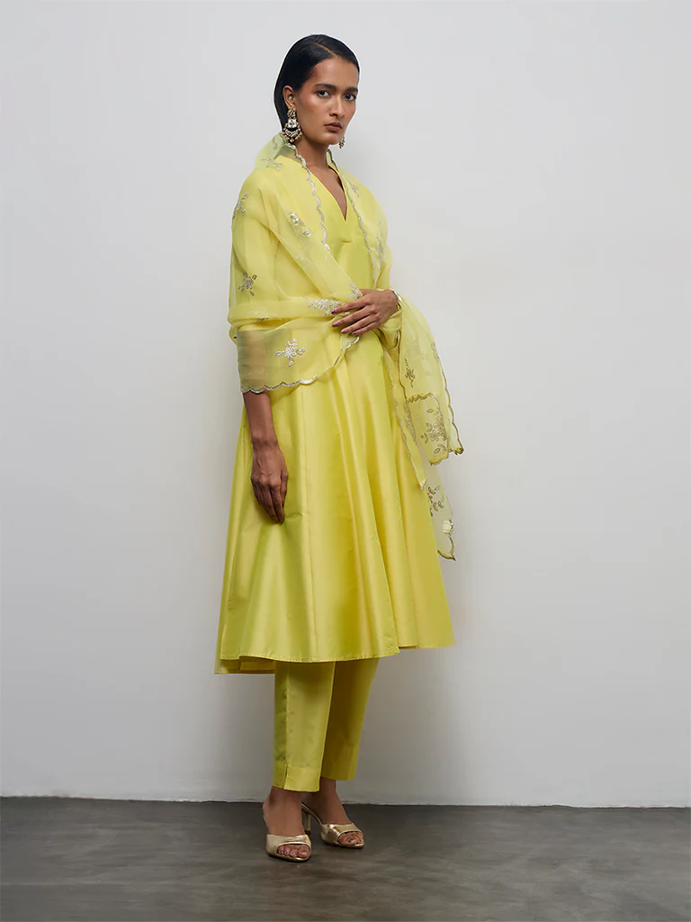 Vark Lime Anarkali Ethnic Set - Image 2