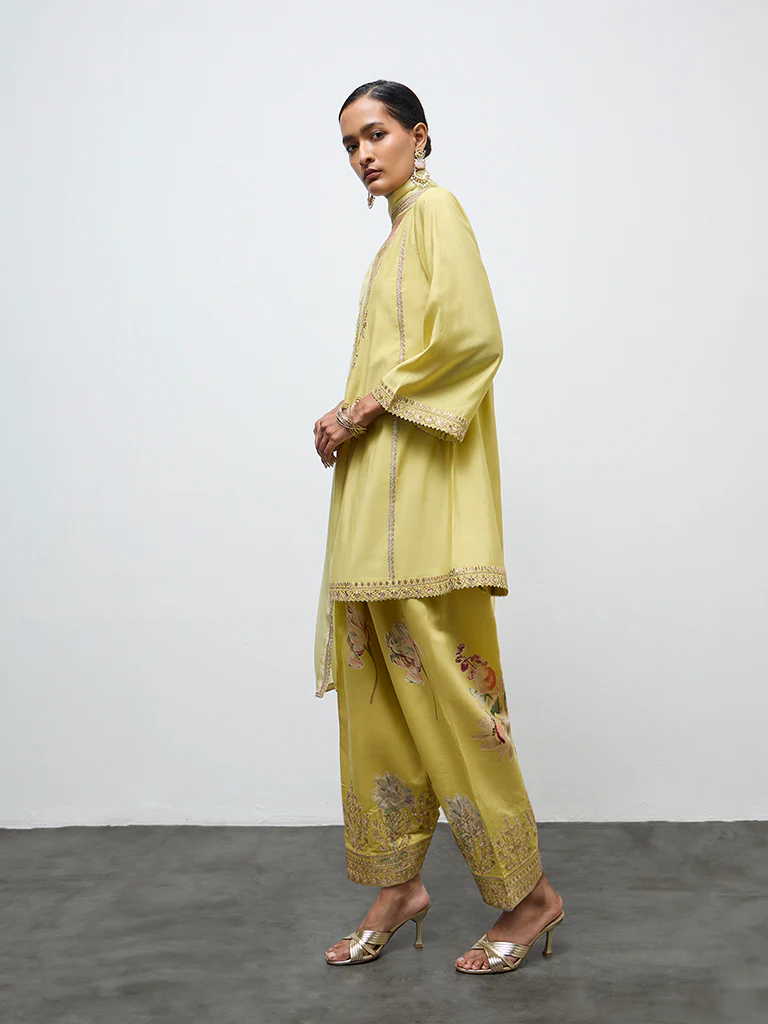 Vark Lime Embellished A-Line Kurta Ethnic Set - Image 2