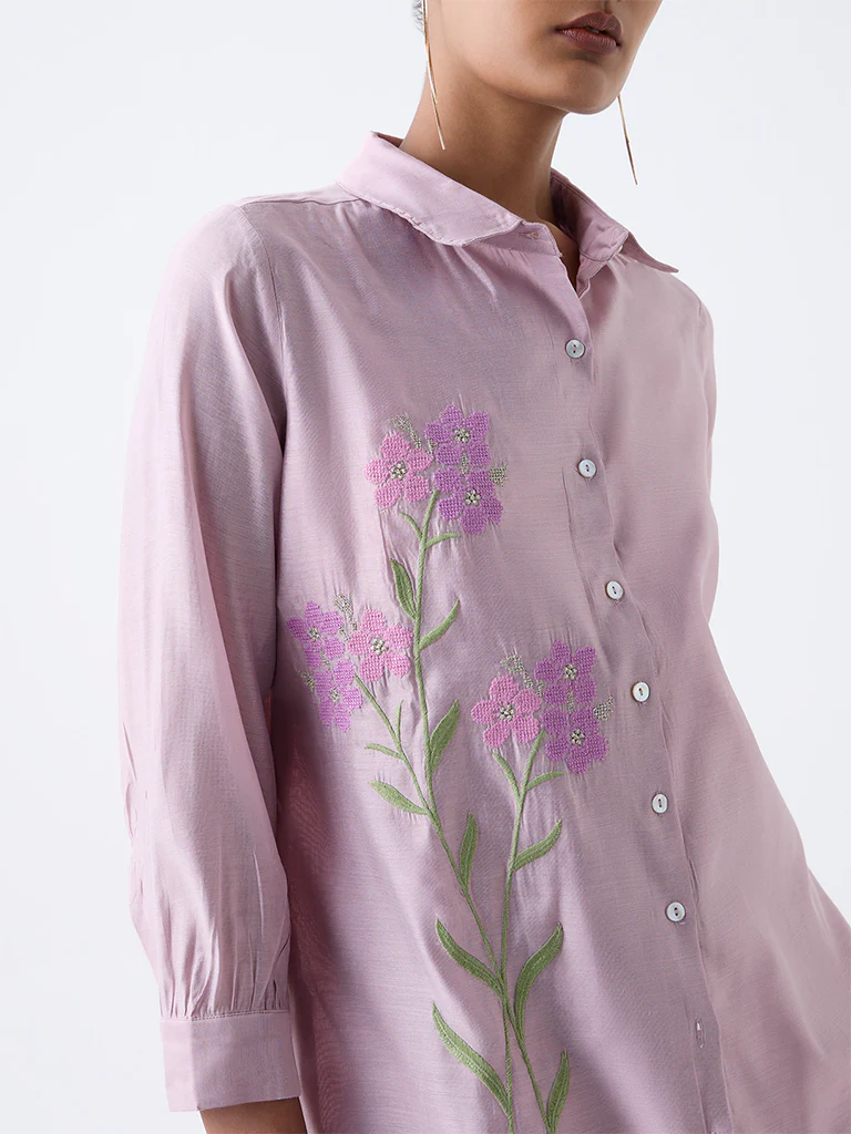 Vark Mauve Floral Embroidered Co-ord Set - Image 3