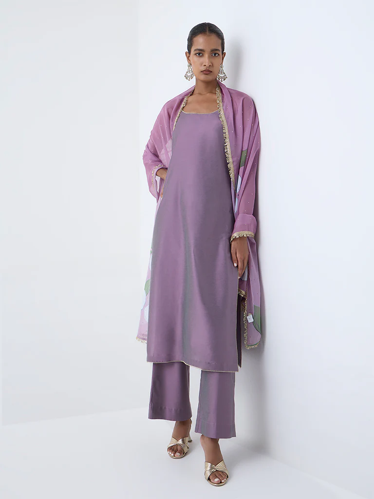 Vark Mauve Solid A-Line Ethnic Set - Image 2