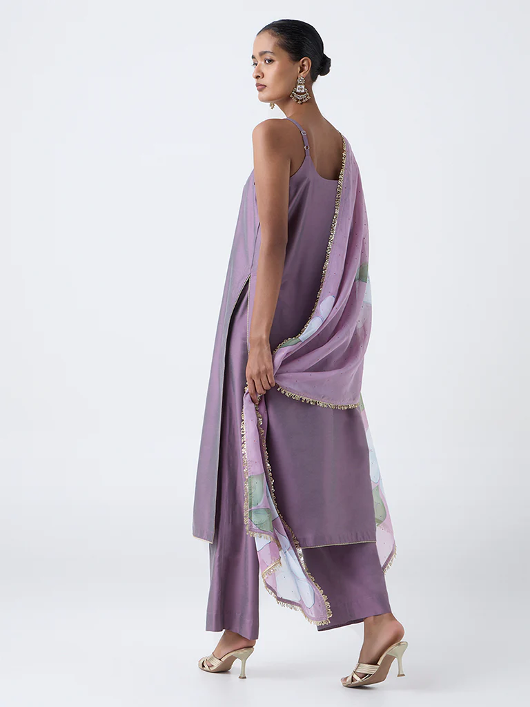 Vark Mauve Solid A-Line Ethnic Set - Image 4