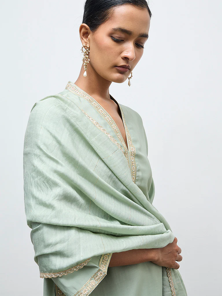 Vark Mint Embellished A-Line Ethnic Set - Image 3