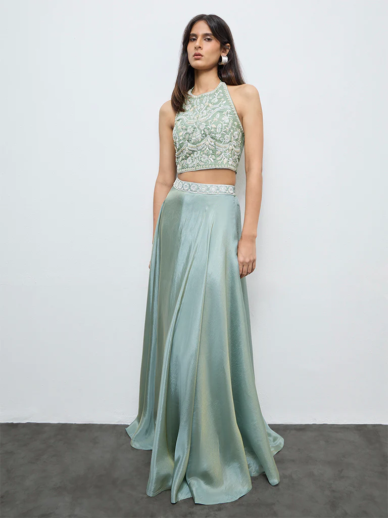 Vark Mint Embellished Halter-Neck Top - Image 2