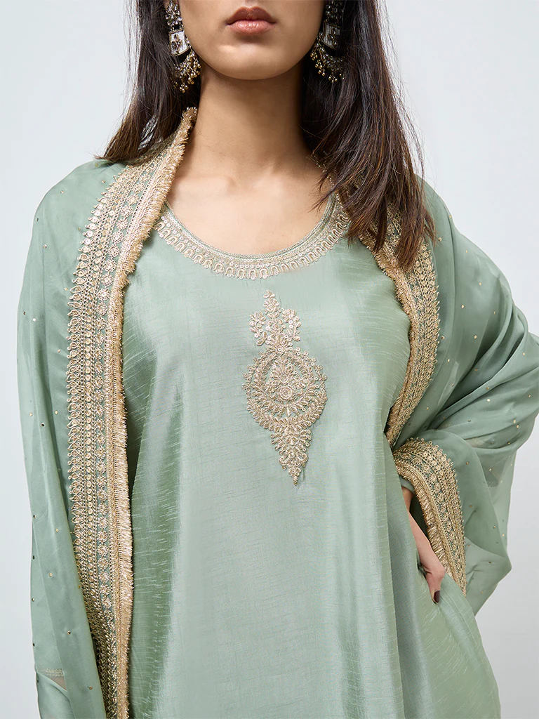 Vark Mint Embroidered A-Line Ethnic Set - Image 3
