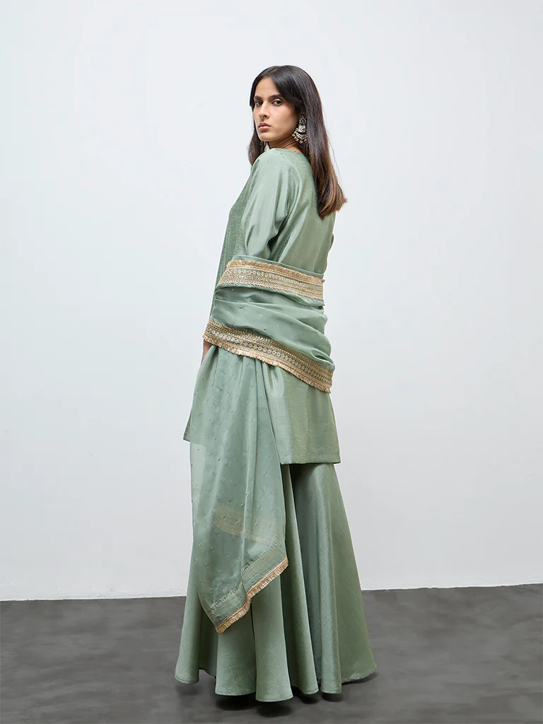 Vark Mint Embroidered A-Line Ethnic Set - Image 4
