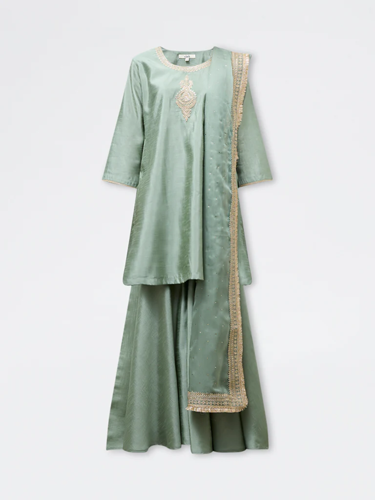 Vark Mint Embroidered A-Line Ethnic Set - Image 5