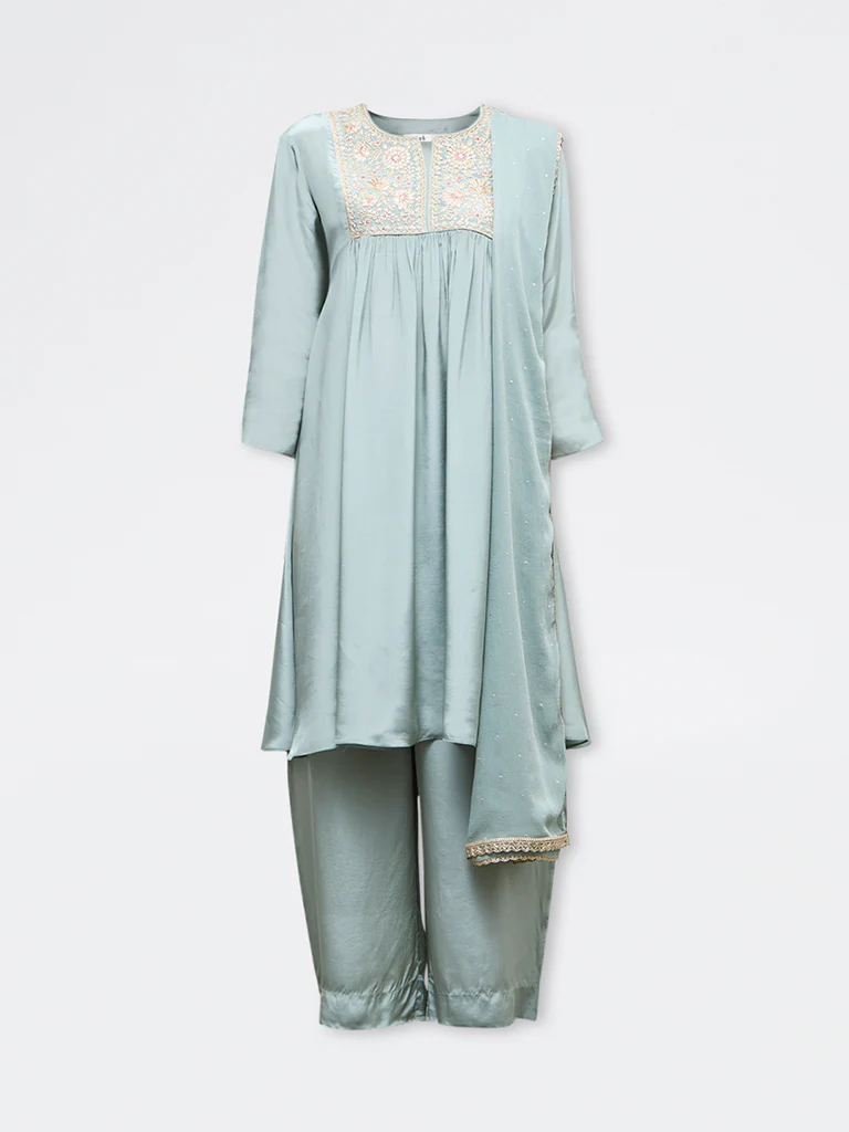 Vark Mint Embroidered A-Line Ethnic Set - Image 5
