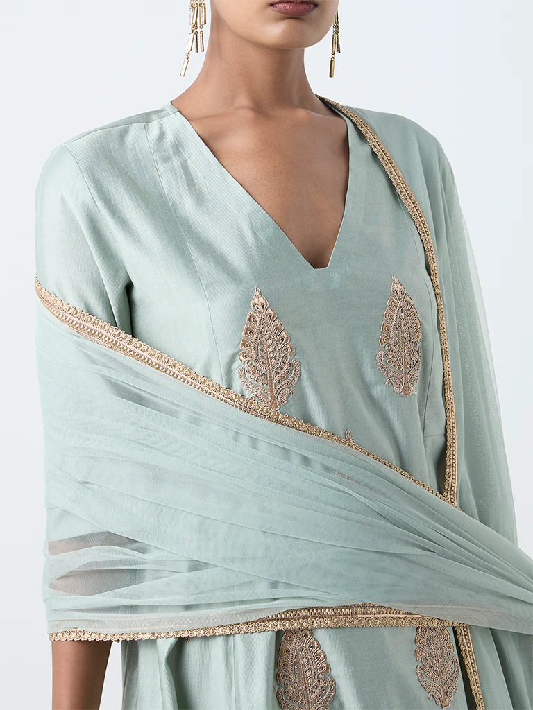 Vark Mint Embroidered Anarkali Ethnic Set - Image 3