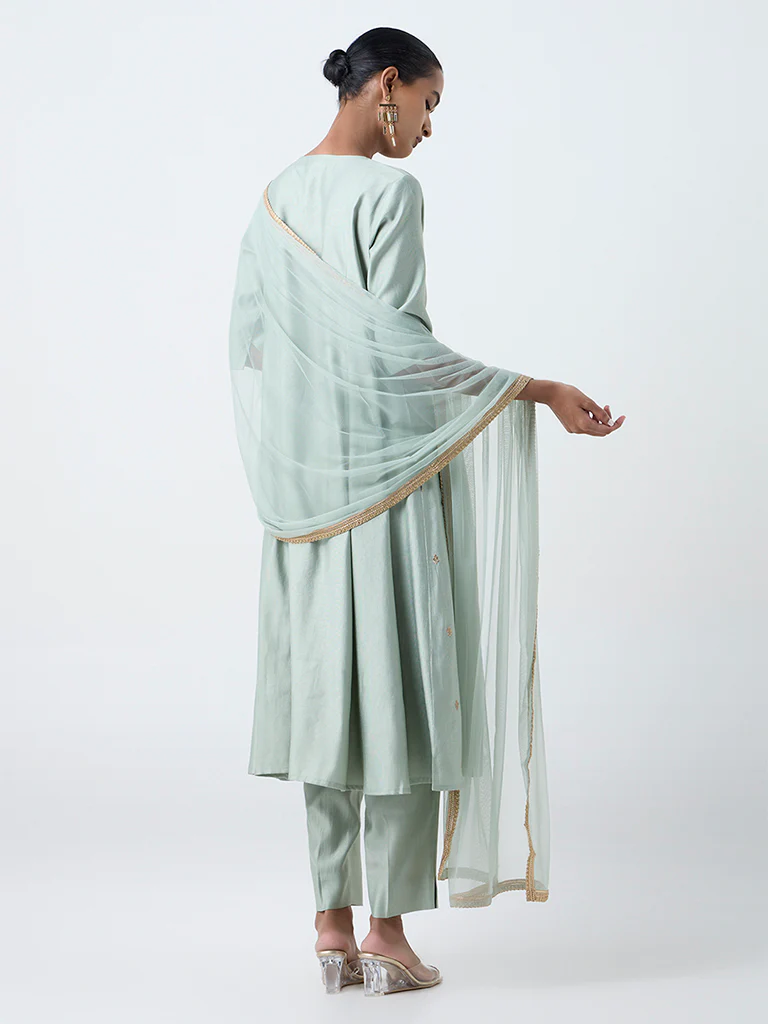 Vark Mint Embroidered Anarkali Ethnic Set - Image 4