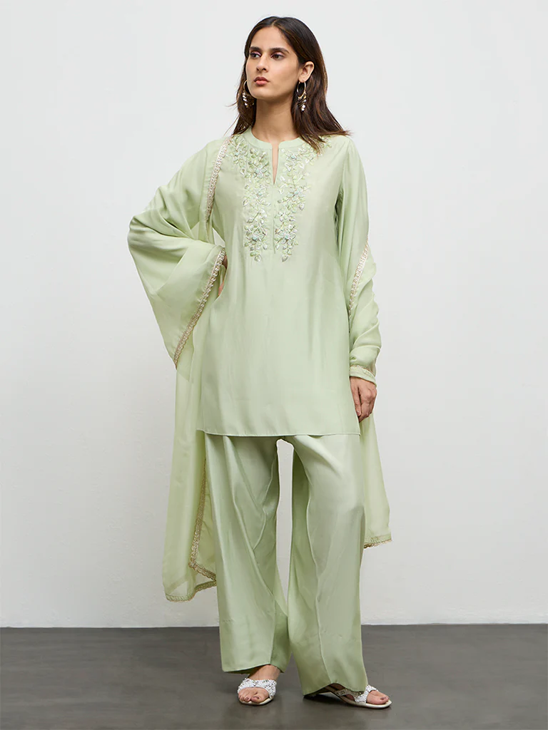 Vark Mint Green Embroidered Ethnic Set