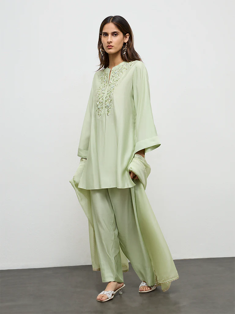 Vark Mint Green Embroidered Ethnic Set - Image 2