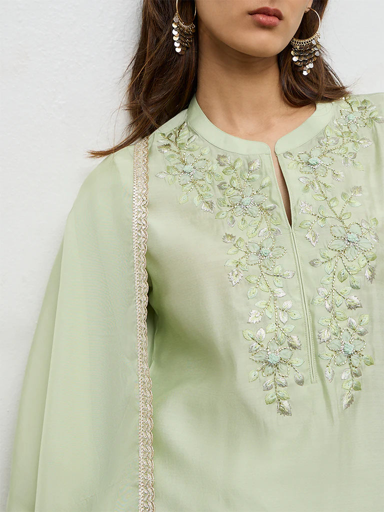 Vark Mint Green Embroidered Ethnic Set - Image 3