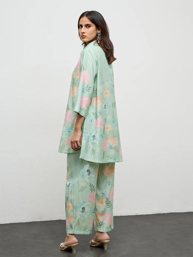 Vark Mint Green Floral Printed Ethnic Set - Image 4