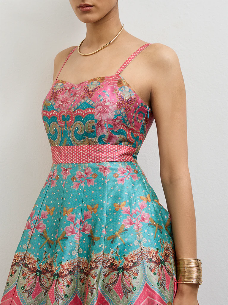 Vark Multicolor Printed A-Line Dress - Image 3