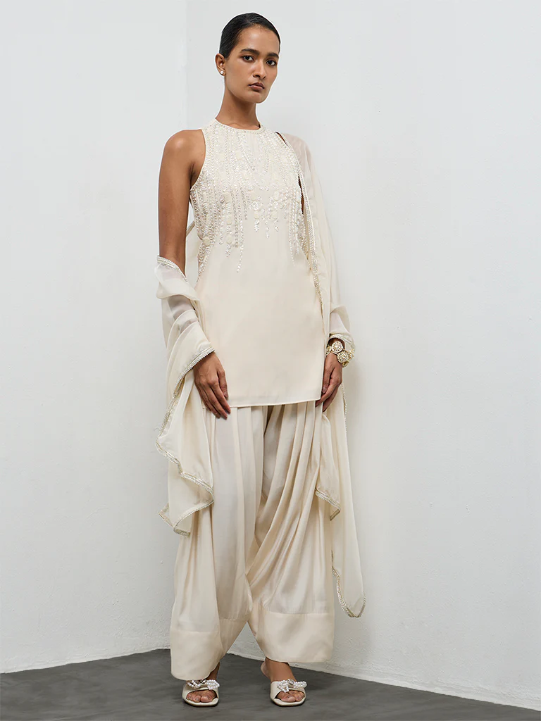 Vark Off-White Embellished Ethnic Set