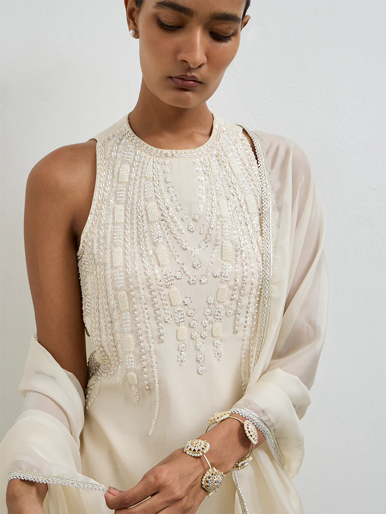 Vark Off-White Embellished Ethnic Set - Image 3