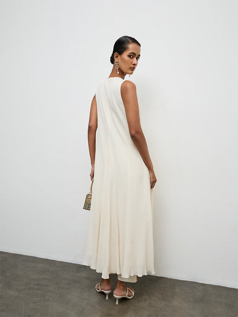 Vark Off-White Embroidered A-Line Dress - Image 4