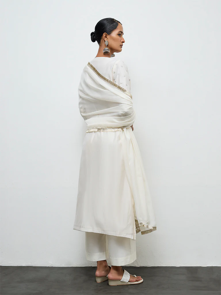 Vark Off-White Embroidered A-Line Ethnic Set - Image 3