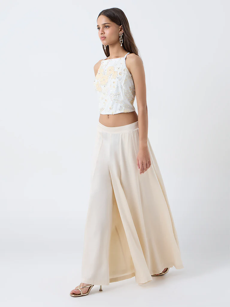 Vark Off-White Floral Embellished Blouse - Image 2