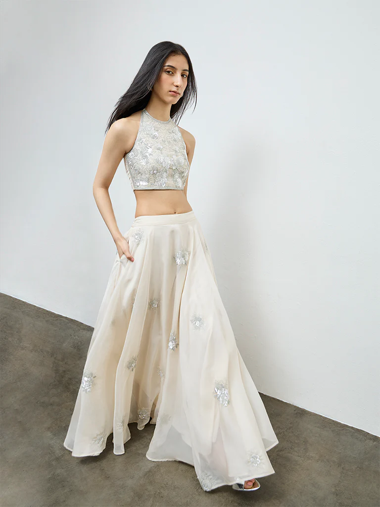 Vark Off-White Floral Embellished Top - Image 2