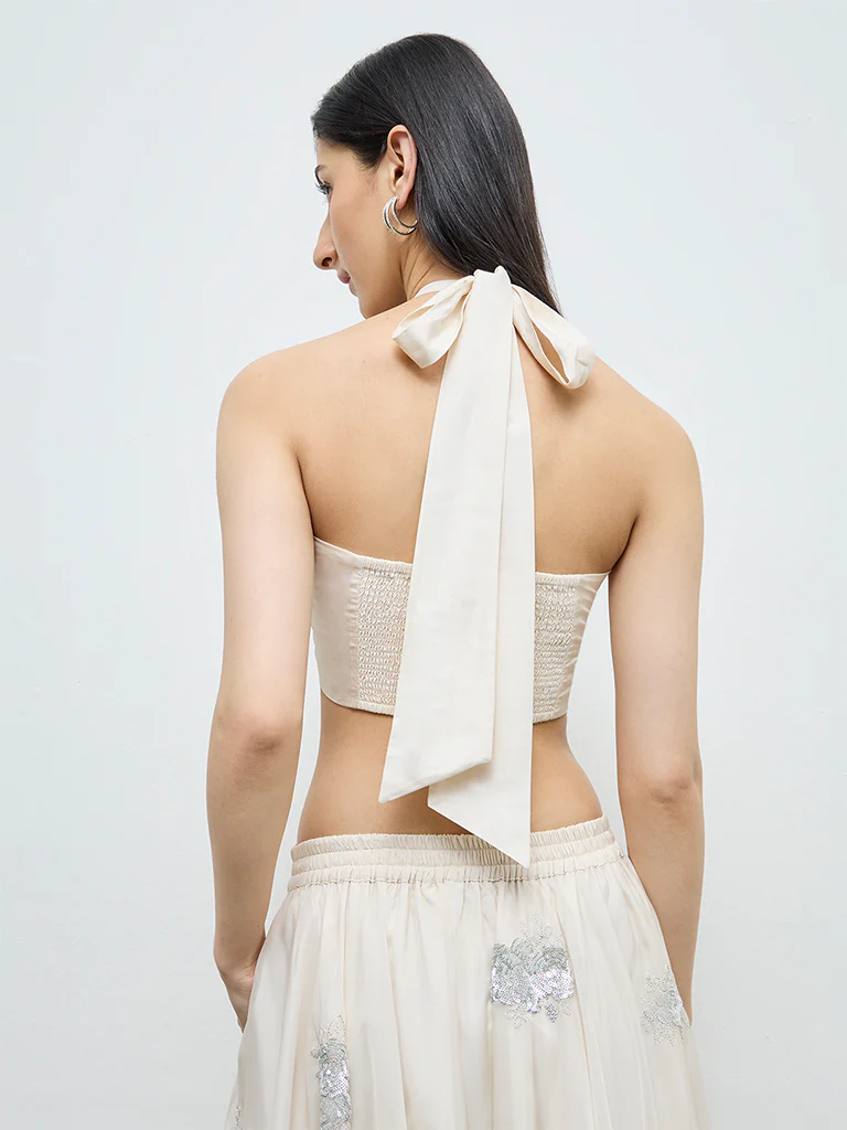 Vark Off-White Floral Embellished Top - Image 4