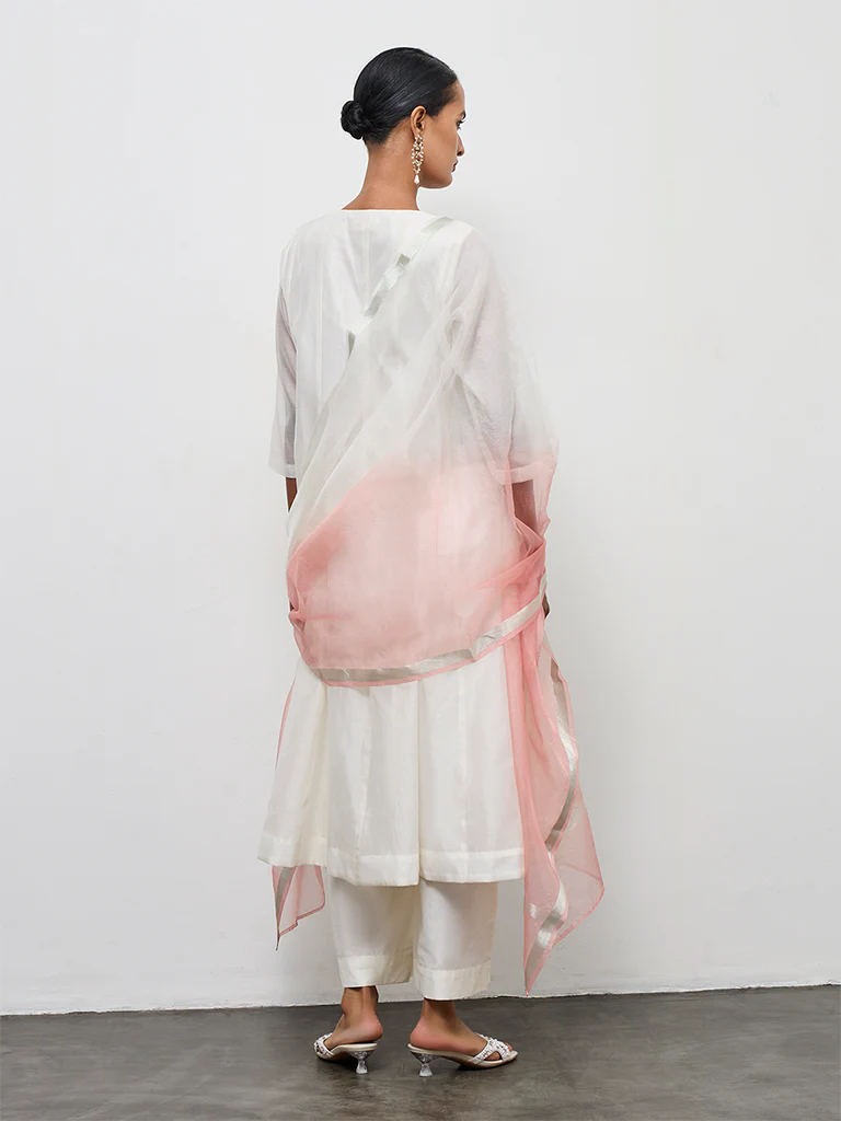 Vark Off-White Floral Embroidered Cotton-Blend A-Line Ethnic Set - Image 4