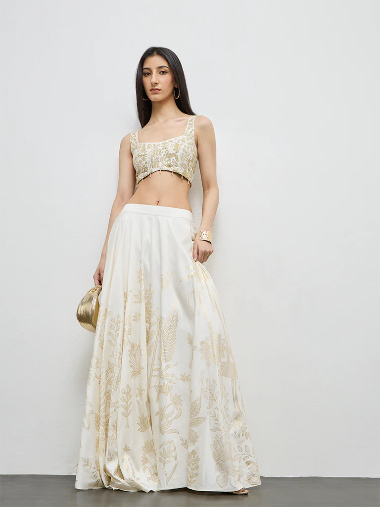 Vark Off-White Floral Skirt