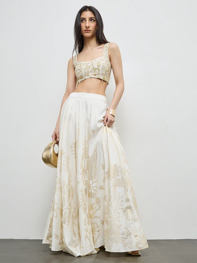 Vark Off-White Floral Skirt - Image 2