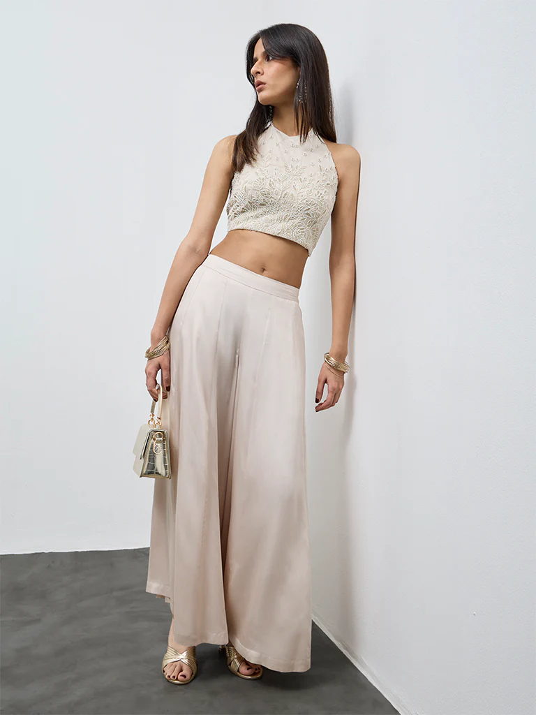 Vark Off-White Solid Palazzos - Image 2