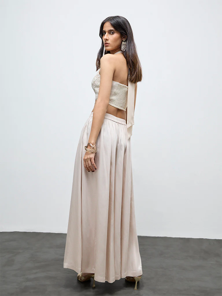Vark Off-White Solid Palazzos - Image 4