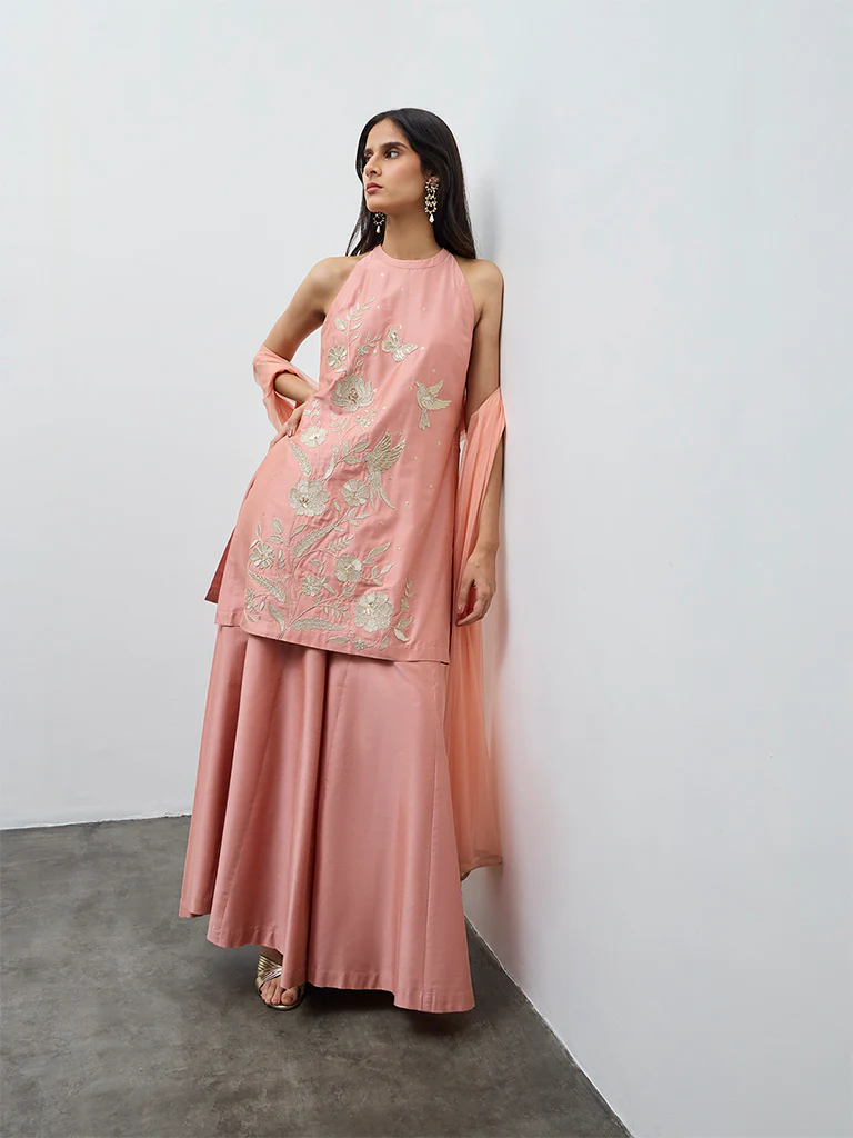 Vark Orange Embroidered Straight Ethnic Set - Image 2