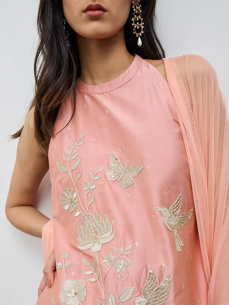 Vark Orange Embroidered Straight Ethnic Set - Image 3