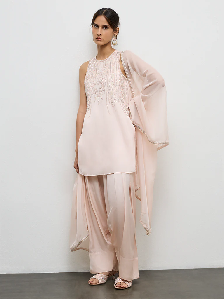 Vark Peach Embellished Ethnic Set