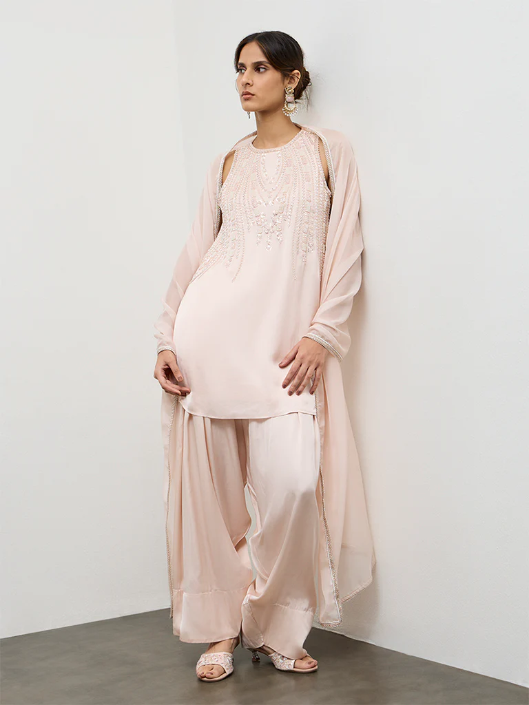 Vark Peach Embellished Ethnic Set - Image 2