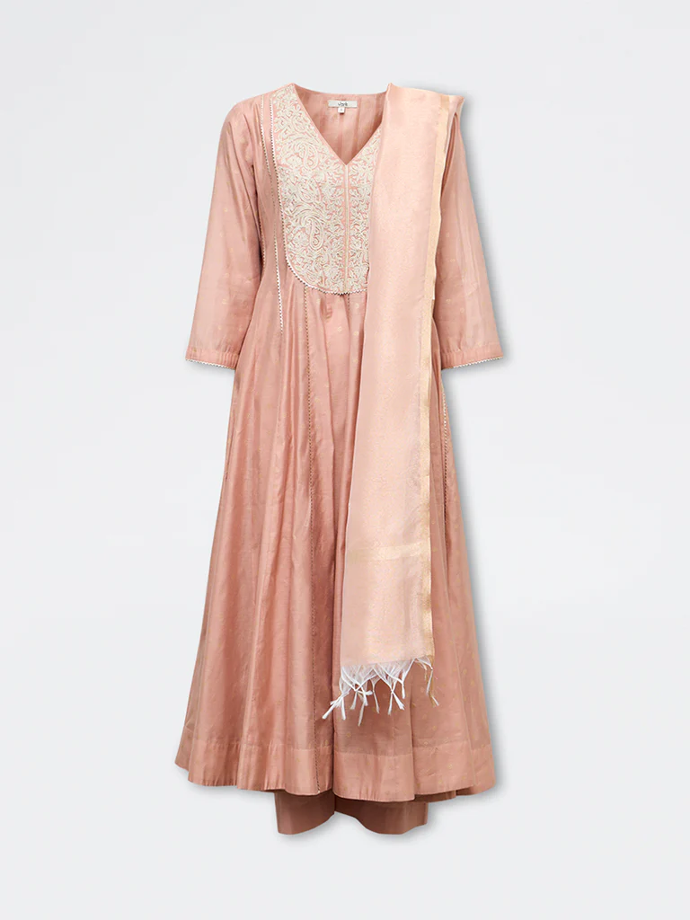 Vark Peach Embroidered A-Line Ethnic Set - Image 5