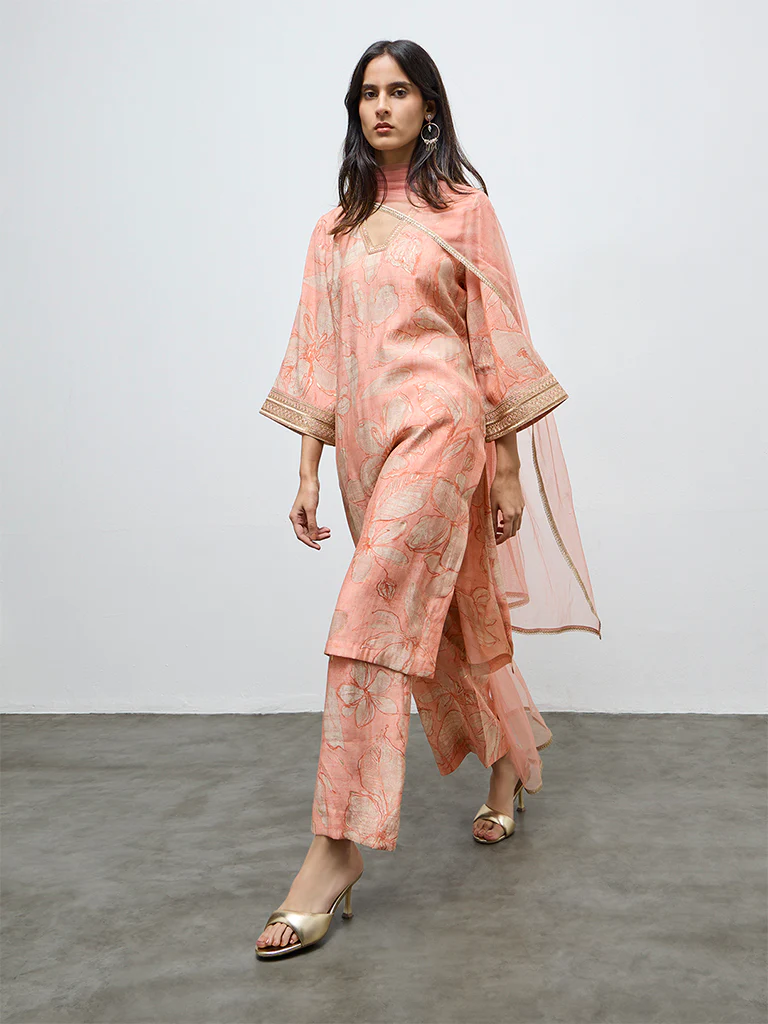 Vark Peach Floral A-Line Ethnic Set - Image 2
