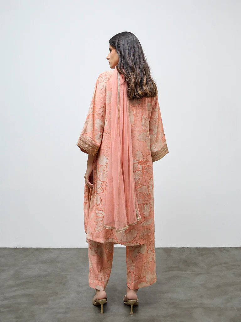 Vark Peach Floral A-Line Ethnic Set - Image 4