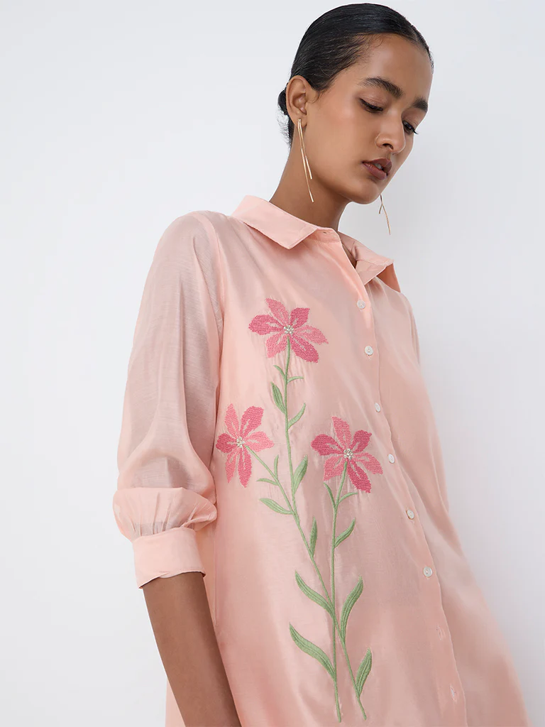 Vark Peach Floral Embroidered Co-ord Set - Image 3