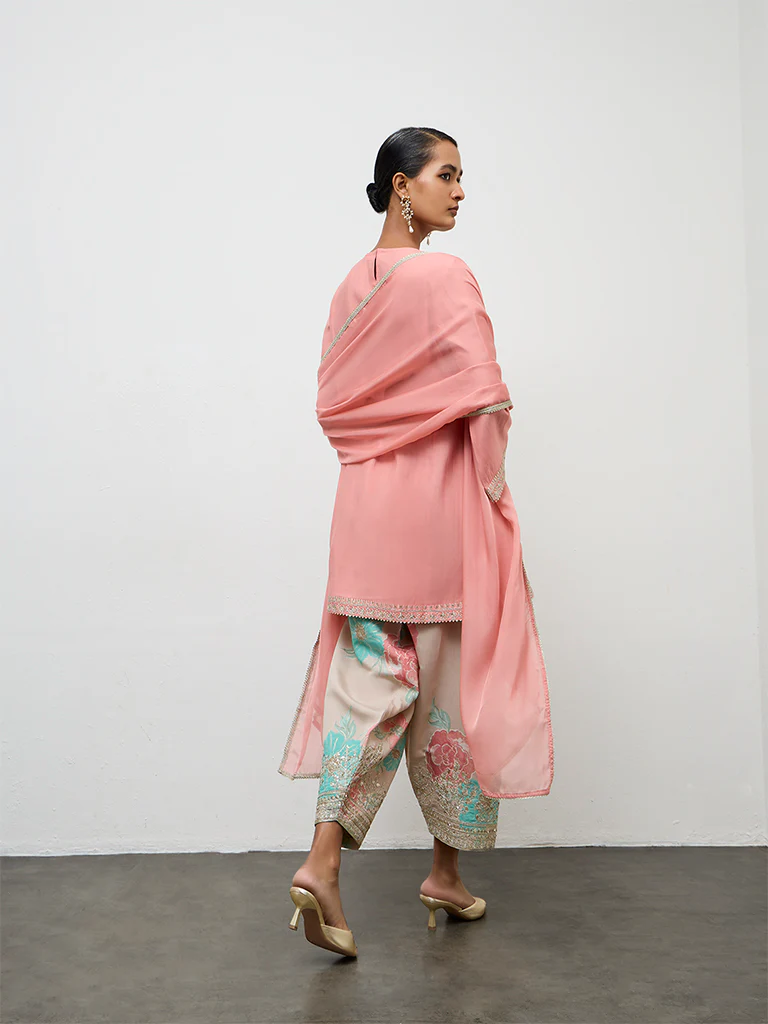 Vark Peach Floral Printed A-Line Ethnic Set - Image 4