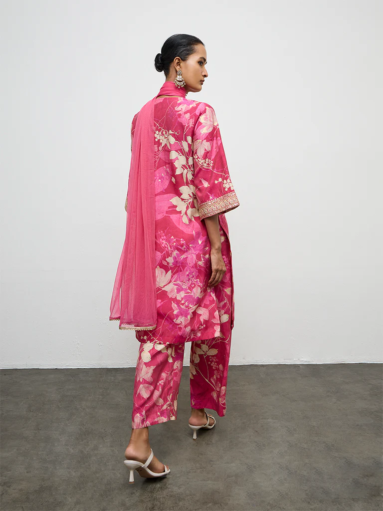 Vark Pink Botanical Pattern A-Line Ethnic Set - Image 4
