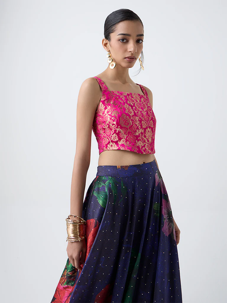 Vark Pink Brocade Corset-Style Top - Image 2