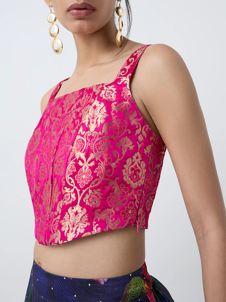 Vark Pink Brocade Corset-Style Top - Image 3