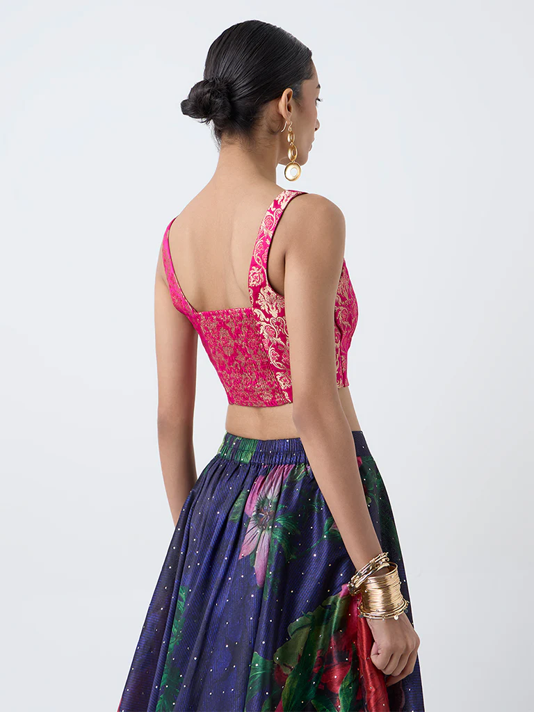Vark Pink Brocade Corset-Style Top - Image 4