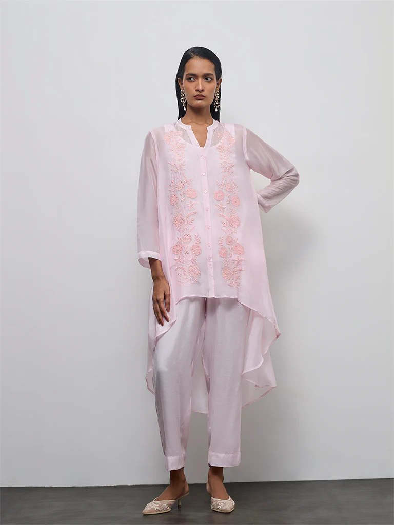 Vark Pink Cotton-Blend Sheer Ethnic Set with Inner - Image 2