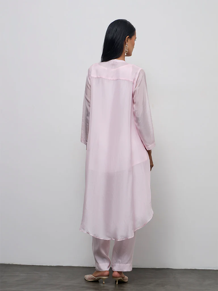 Vark Pink Cotton-Blend Sheer Ethnic Set with Inner - Image 4