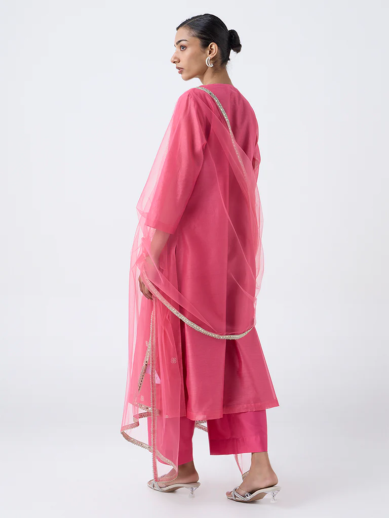 Vark Pink Embellished Cotton-Blend A-Line Ethnic Set - Image 4