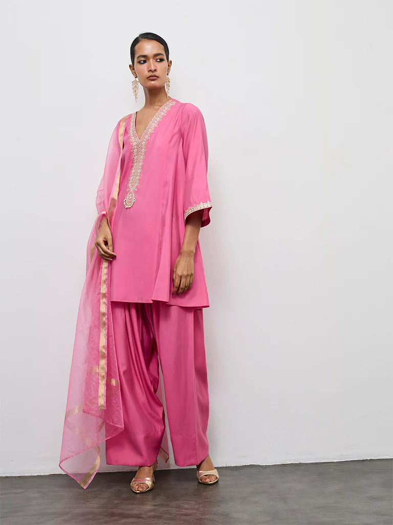 Vark Pink Embroidered A-Line Ethnic Set - Image 2