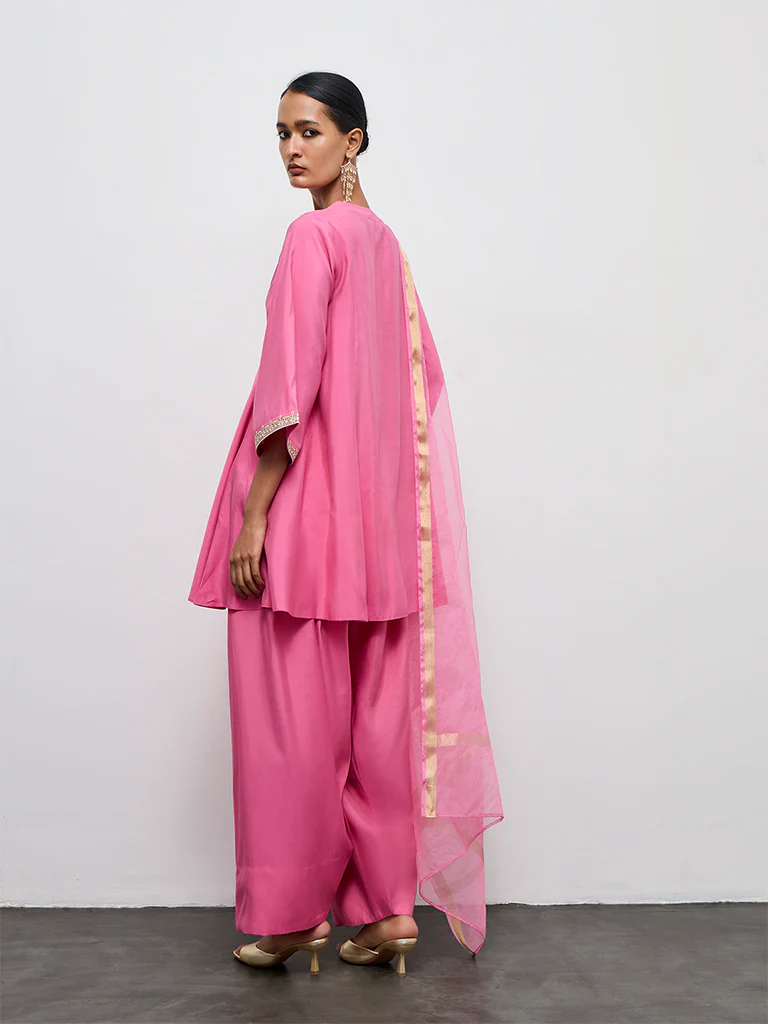 Vark Pink Embroidered A-Line Ethnic Set - Image 4