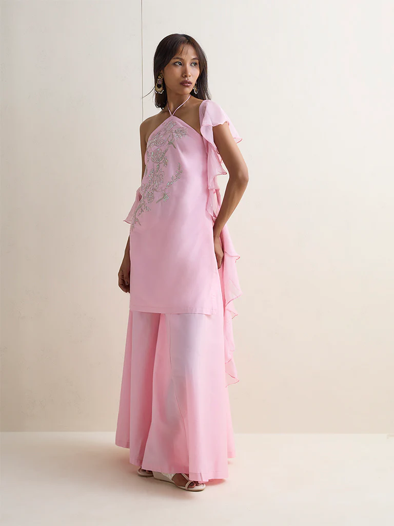 Vark Pink Embroidered A-Line Ethnic Set - Image 2