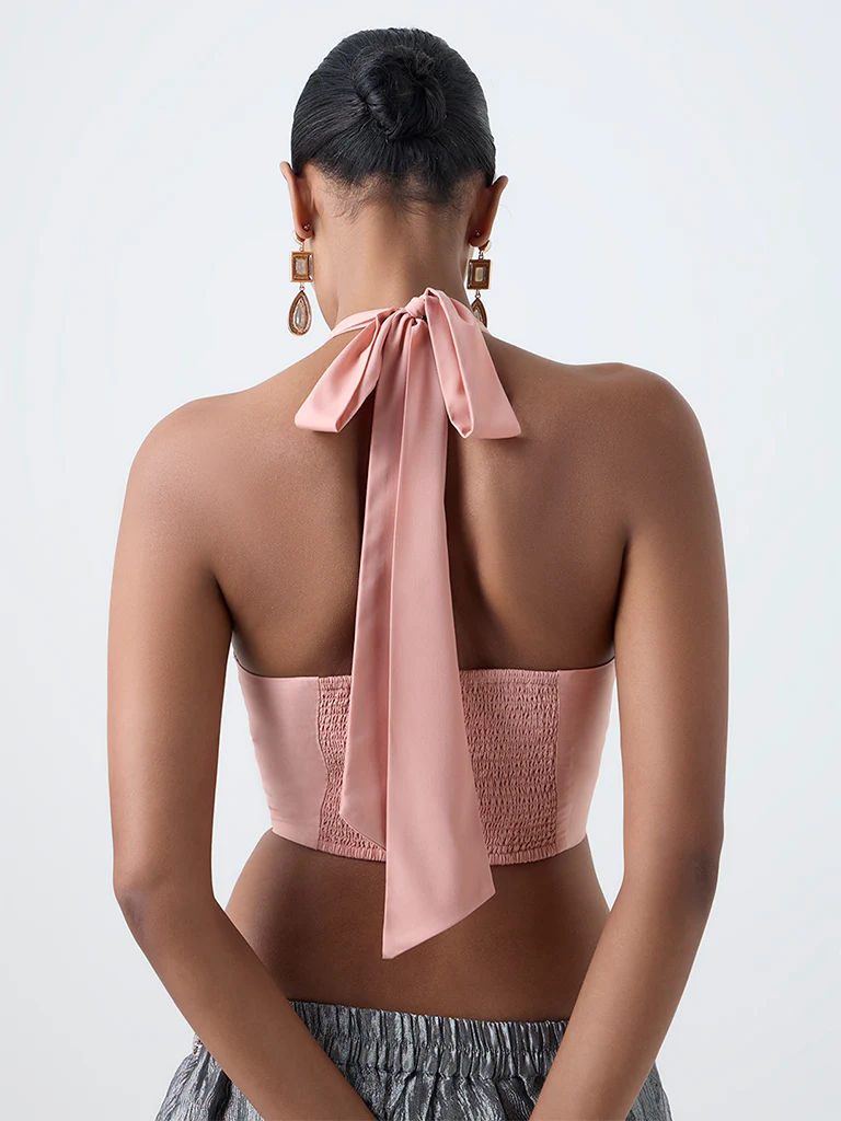 Vark Pink Embroidered Halter-Neck Top - Image 4
